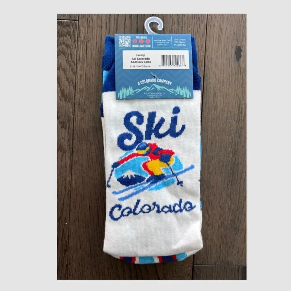 Lavley Ski Colorado Graphic Crew Socks Adult Cotton Funny Gift NWT